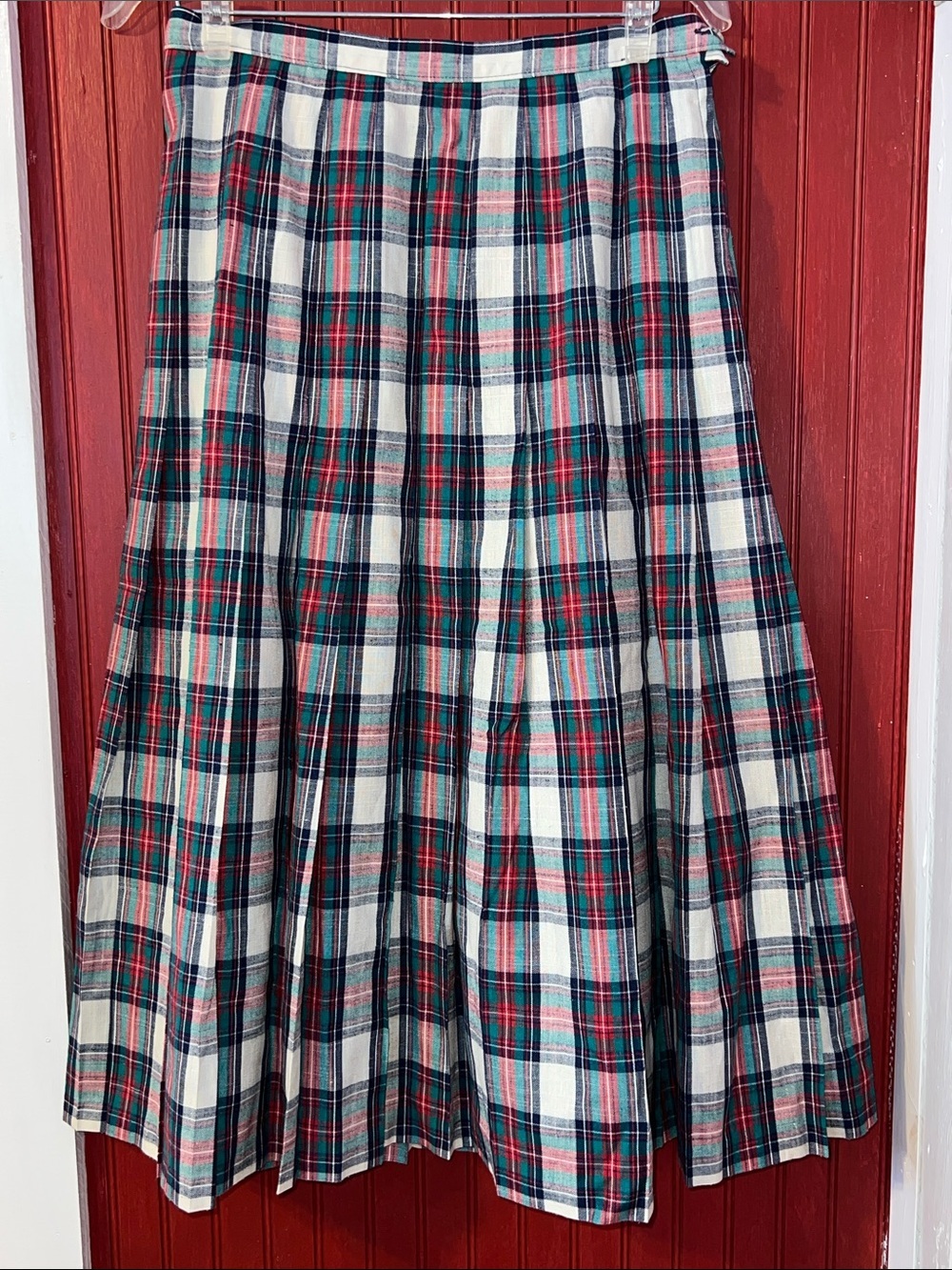 Vintage Pendleton Classic Tartan Pleated Plaid A-Line Silk Blend  Skirt - 14
